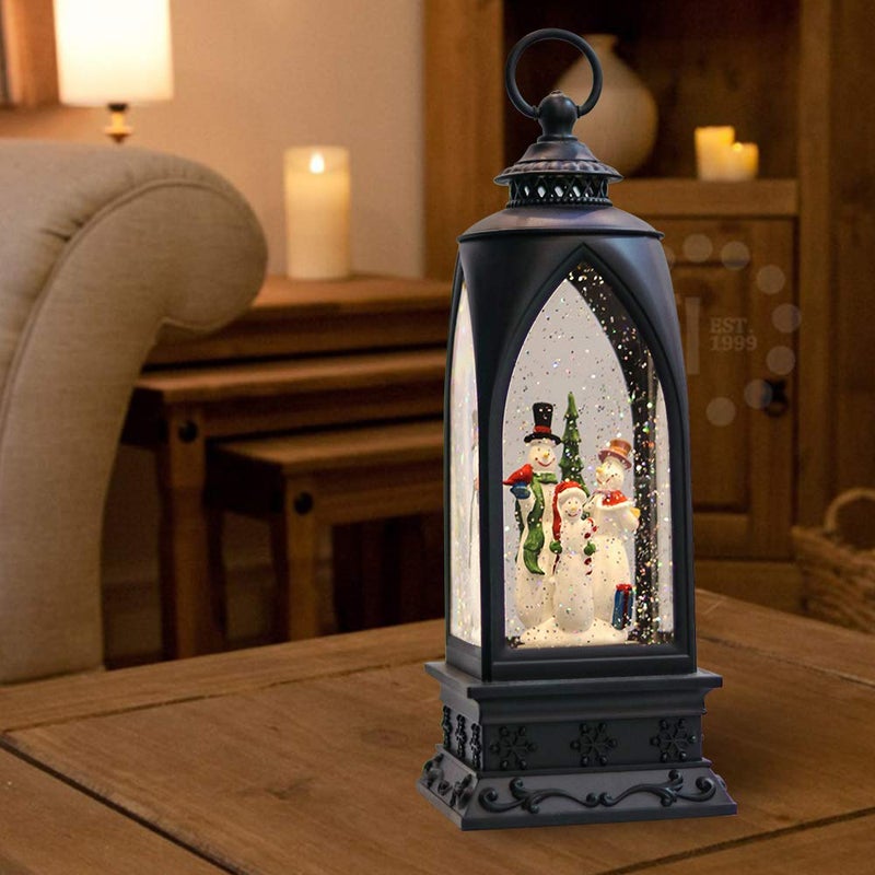 Eldnacele 12  Christmas Snow Globe Lantern Snowman with Music & Timer  USB Lined/Battery Operated Lighted Water Glittering Lantern for Christmas Festival Decoration Gifts - Snowman - Image 5